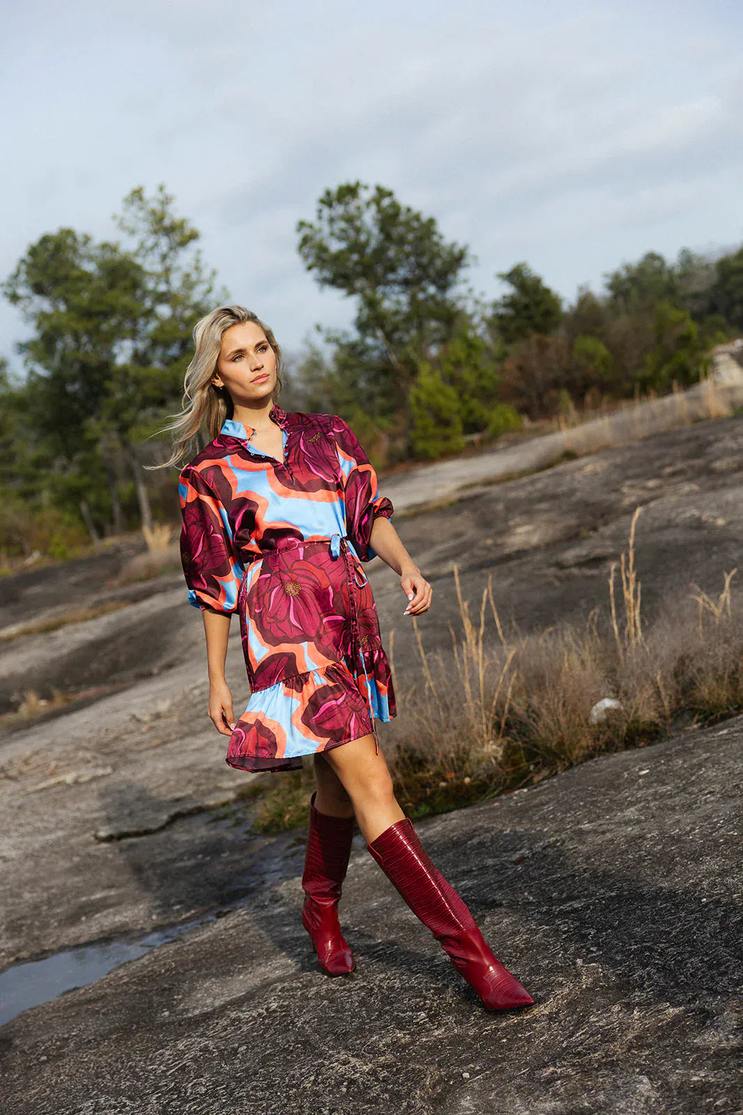 Presley Dress by Alden Adair | Stylish Floral Dress | Teal Poppy