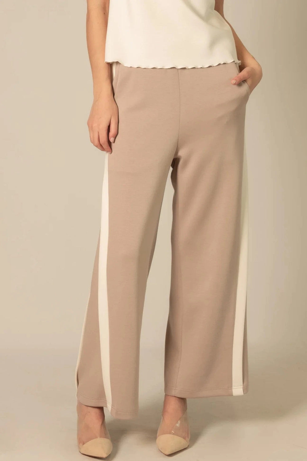 Before You Collection Pants Taupe / Ivory / XS Junie Double Stripe Wide Leg Pants