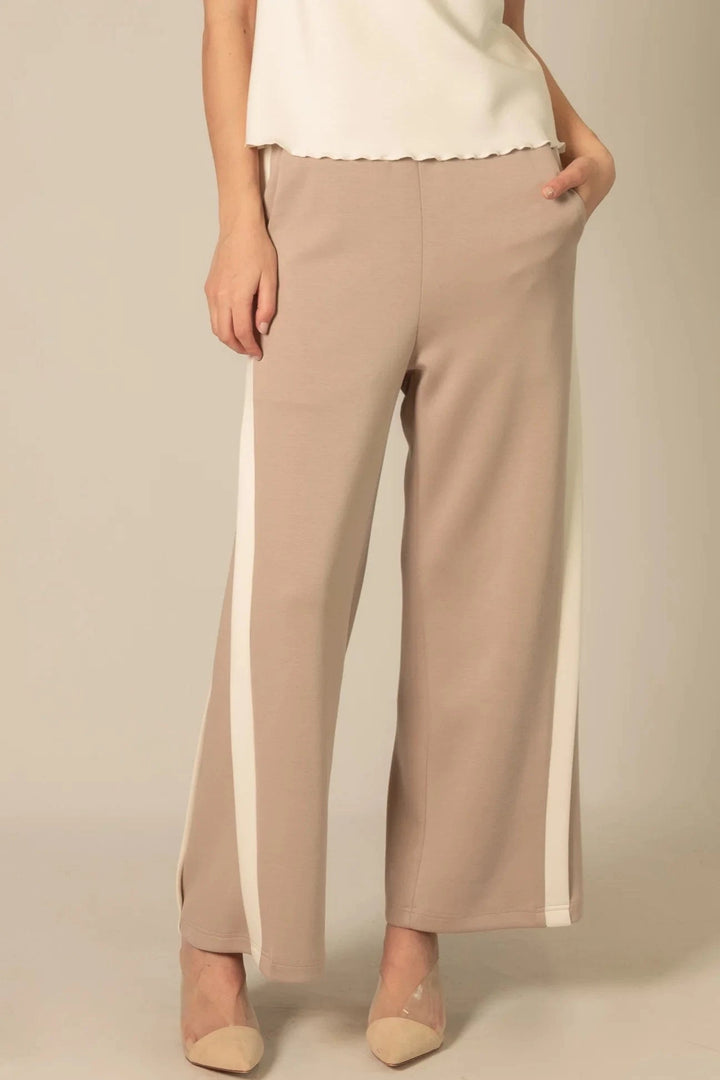 Before You Collection Pants Taupe / Ivory / XS Junie Double Stripe Wide Leg Pants