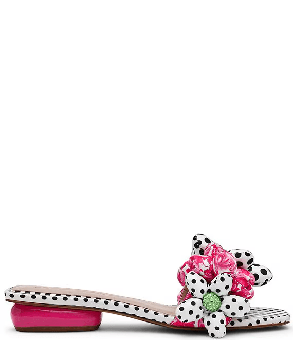 Betsy Johnson Sandal Emelia Polka Dot Print Puffy Flower Slide Sandals