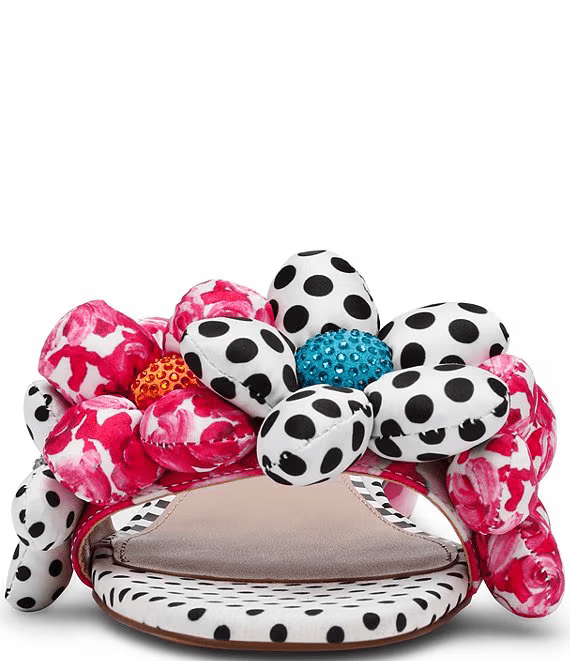 Betsy Johnson Sandal Emelia Polka Dot Print Puffy Flower Slide Sandals