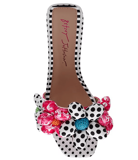 Betsy Johnson Sandal Emelia Polka Dot Print Puffy Flower Slide Sandals