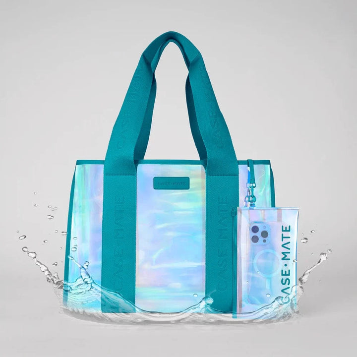 Case Mate Tote Emerald Blue Soap Bubble Bow Beach Tote w/ Phone Pouch