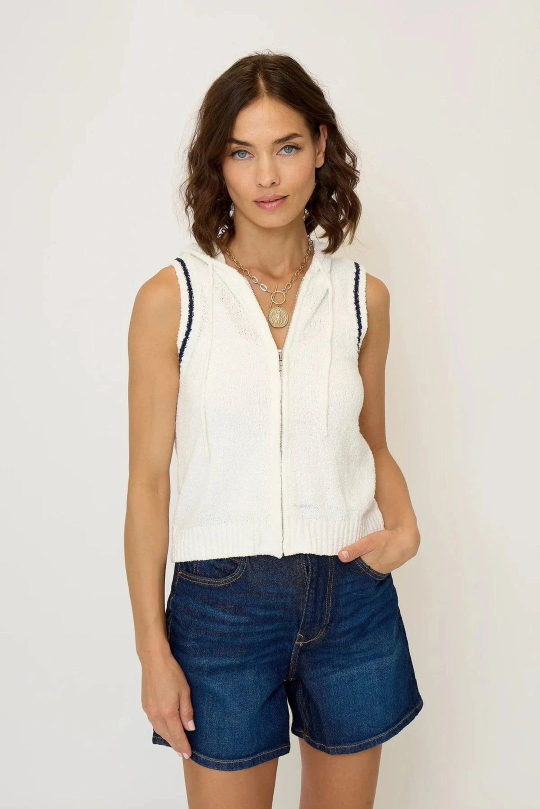 Central Park West NY Top Ivory / S Daphne Hooded Zip Up Shell