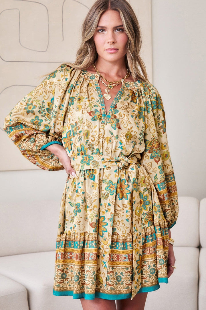 Current Air Dress Taupe Teal Multi / XS Palmer Floral Dress