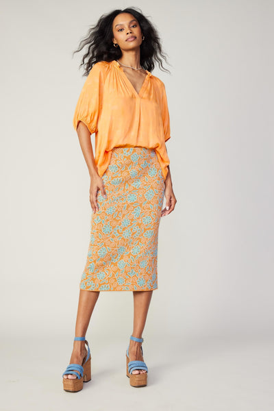 Current Air Skirt Orange / XS Moniqua Floral Knit Midi Skirt
