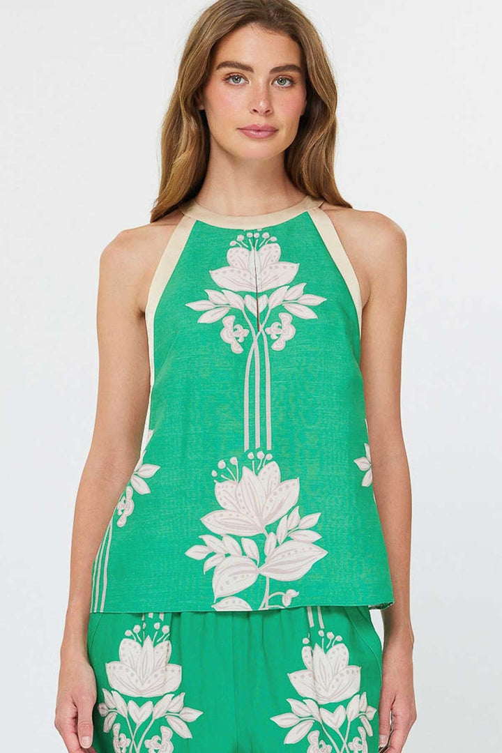 Current Air Top Jade Multi Green / XS Maya Linen Halter Top