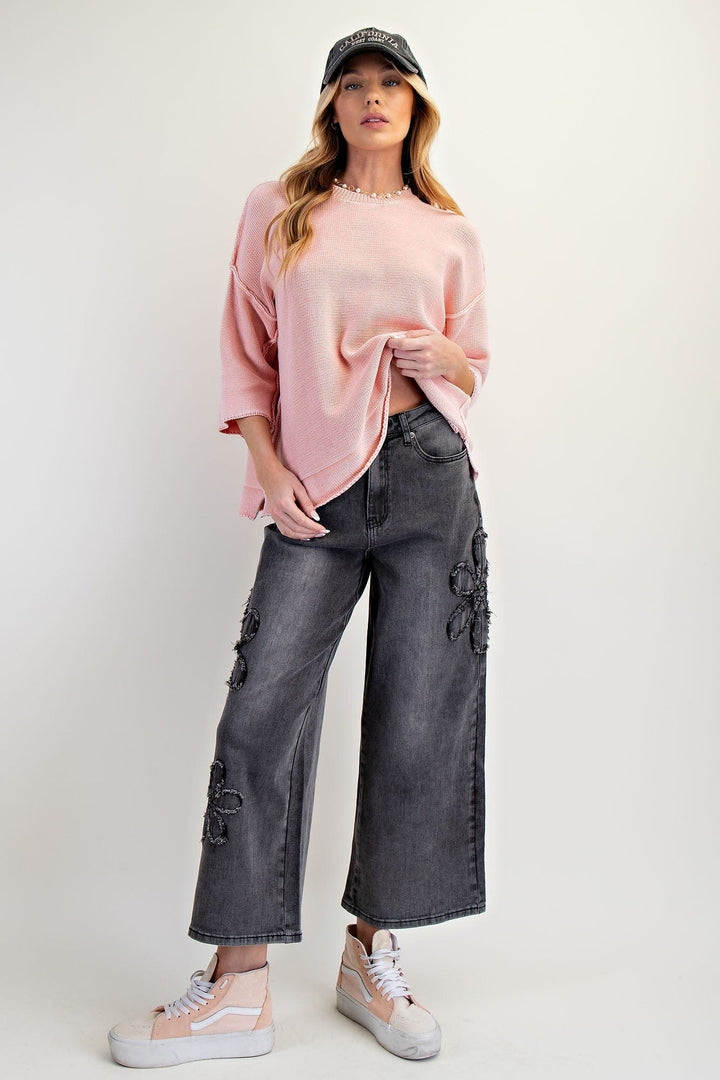 Easel Denim Flower Patch Washed Denim Pants