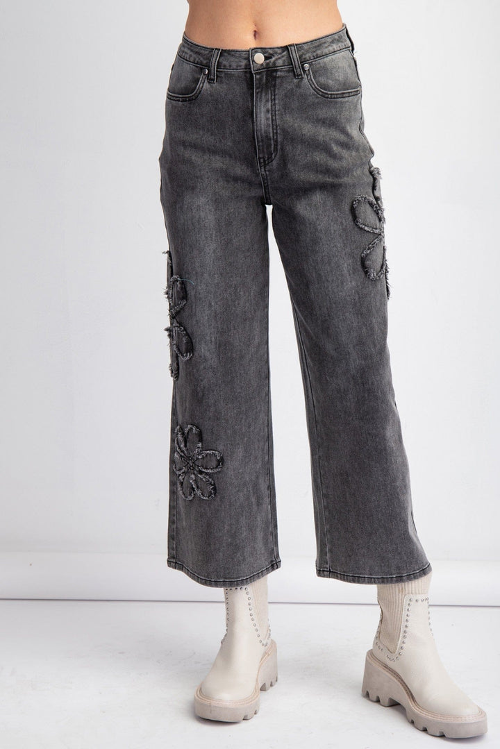 Easel Denim Washed Denim / S Flower Patch Washed Denim Pants