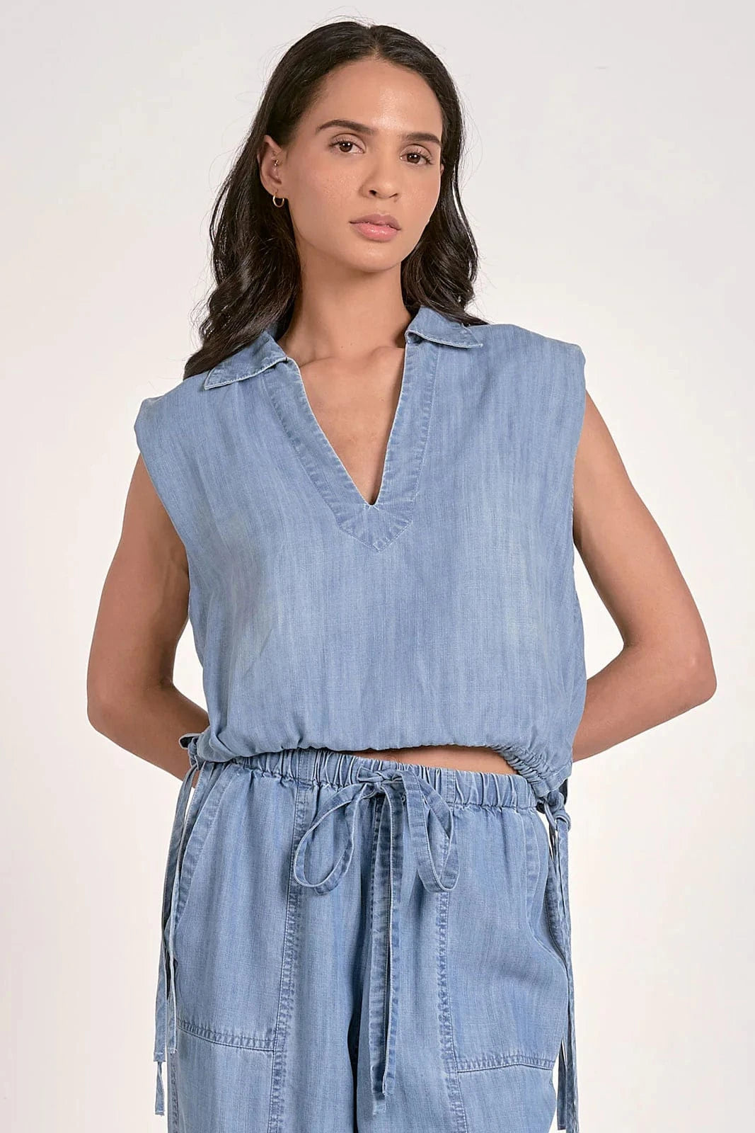 Elan Top Denim Blue / S Elena Collared Top