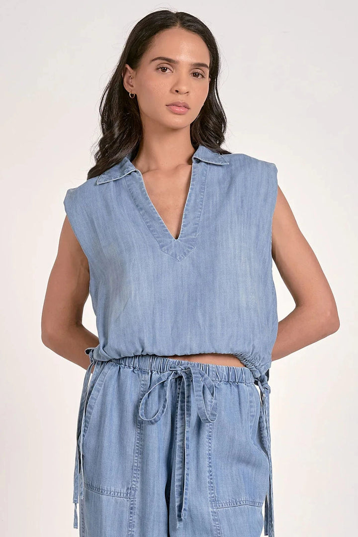 Elan Top Denim Blue / S Elena Collared Top