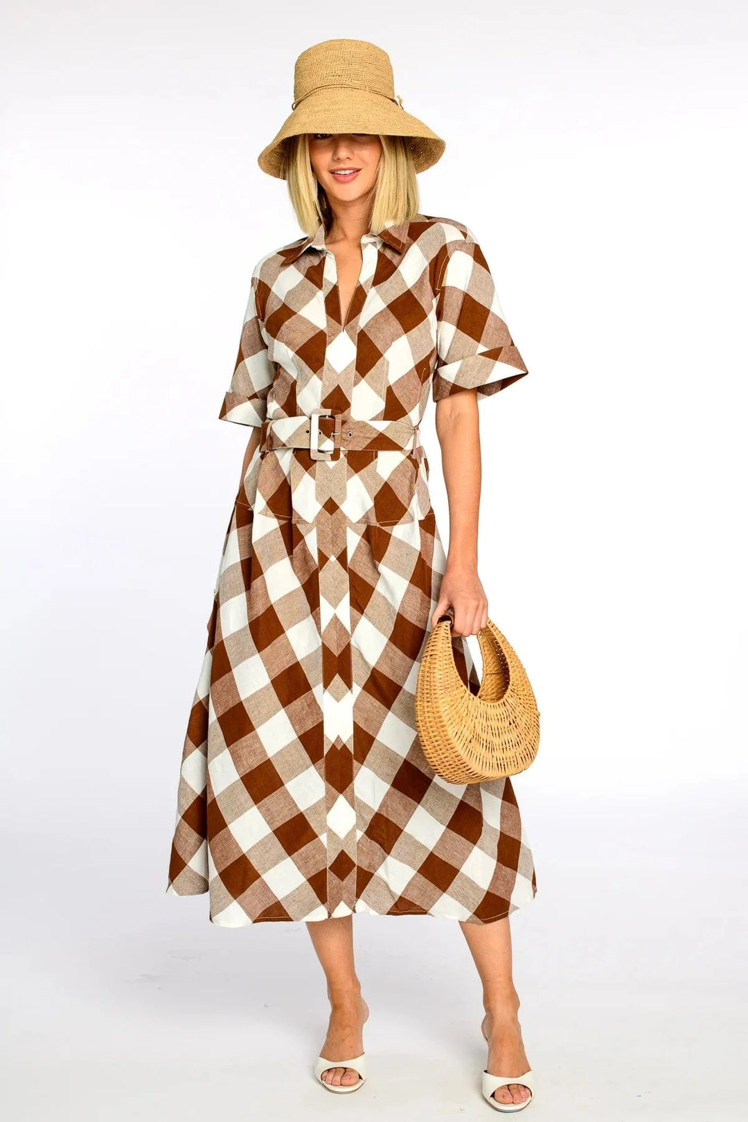 Elizabeth James Dress Brown Gingham / S Collins Dress