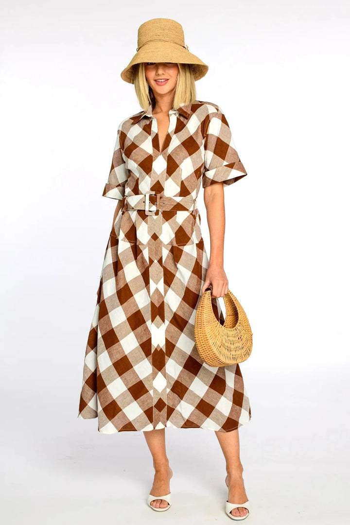 Elizabeth James Dress Brown Gingham / S Collins Dress