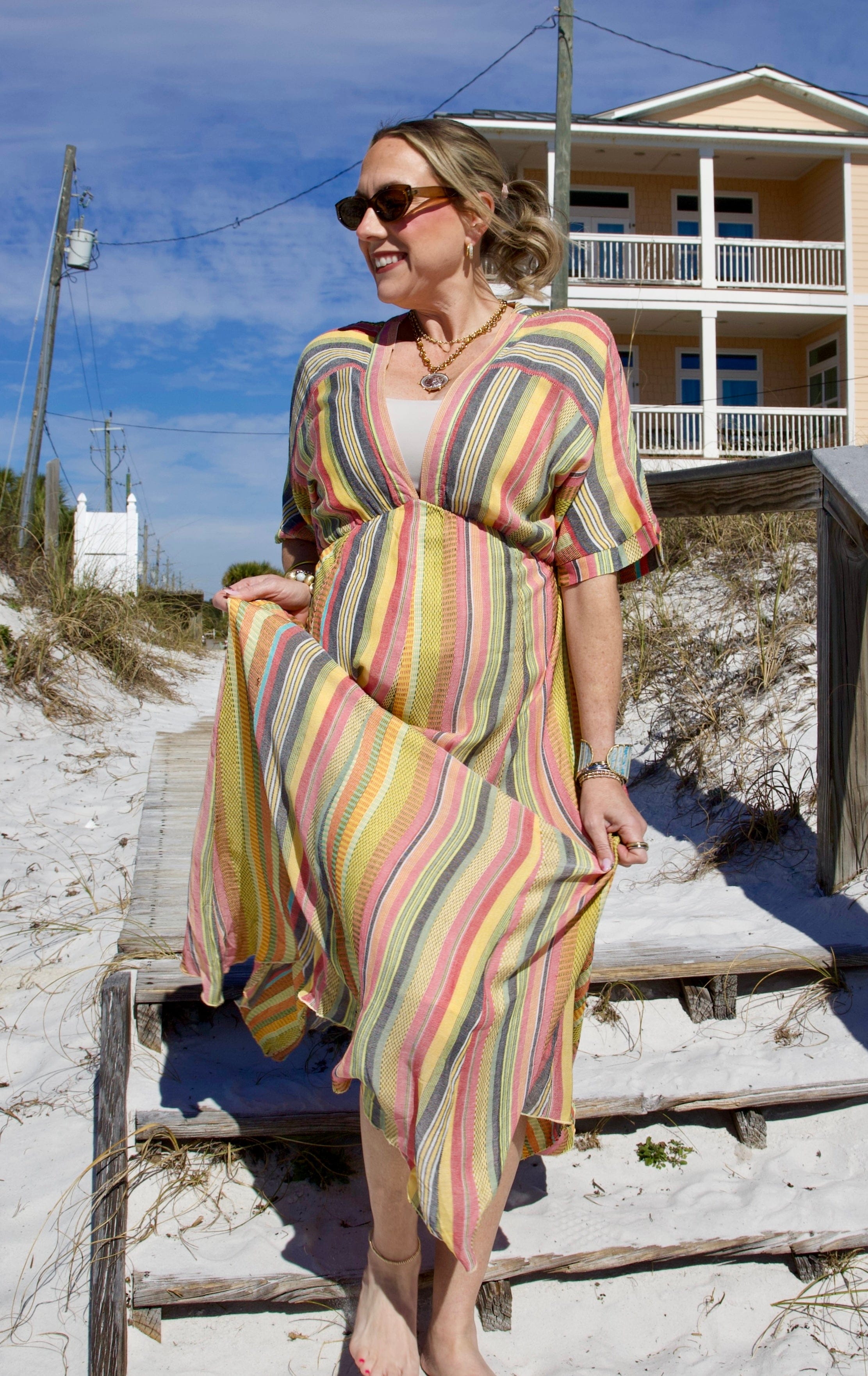 Zara Kimono Sleeve Stripe Dress – Teal Poppy