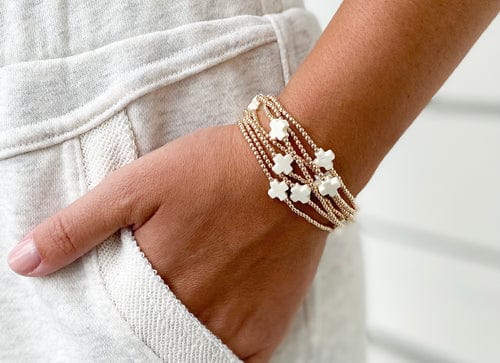 enewton Bracelet Signature Cross Gold Pattern 2mm Bead Bracelet - Turquoise