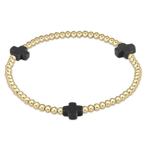 enewton Bracelet Signature Cross Gold Pattern 3mm Bead Bracelet - Charcoal