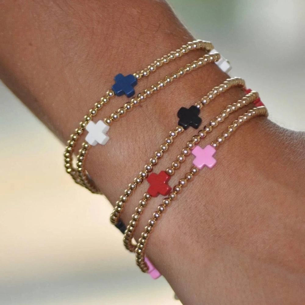 enewton Bracelet Signature Cross Gold Pattern 3mm Bead Bracelet - Turquoise