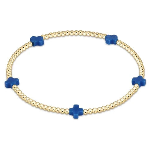 enewton Bracelet Signature Cross Small Gold Pattern 2mm Bead Bracelet - Cobalt