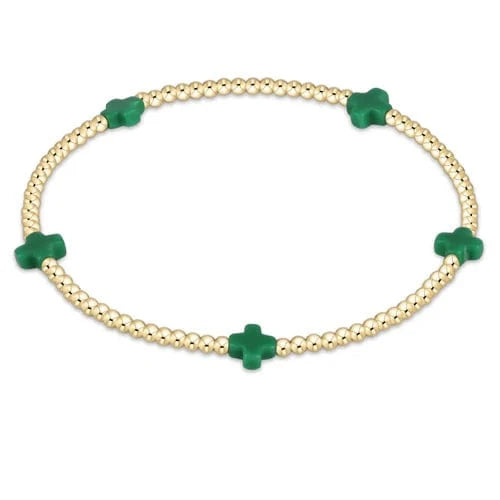 enewton Bracelet Signature Cross Small Gold Pattern 2mm Bead Bracelet - Emerald