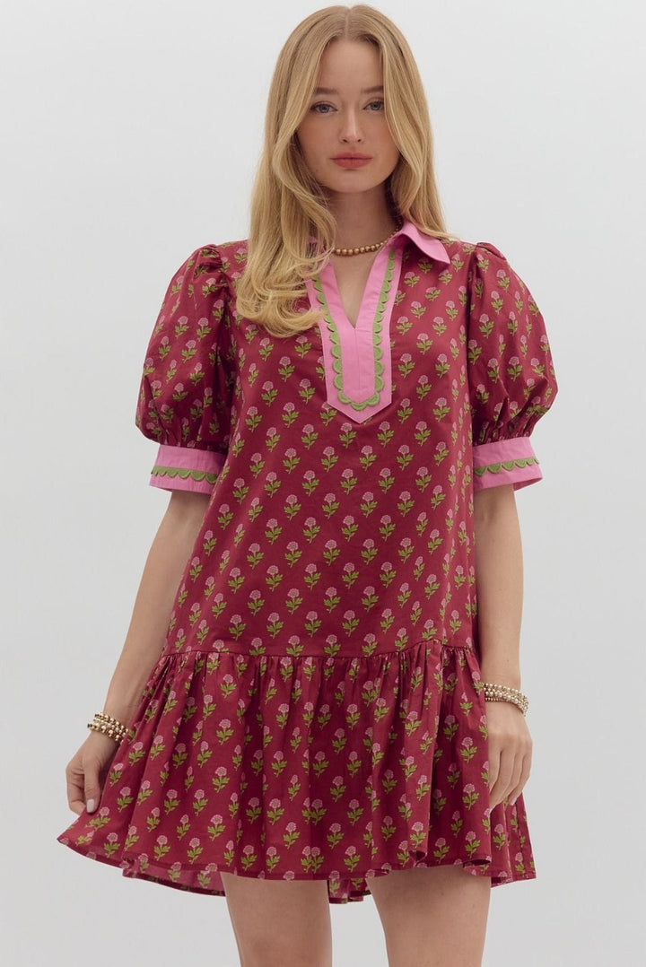 Entro Dress Burgundy / S Alexis Floral Mini Dress