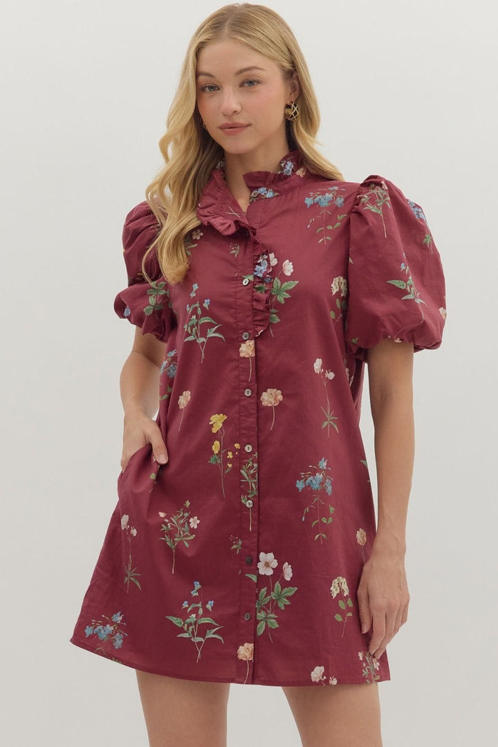 Entro Dress Burgundy / S Maya Floral Dress