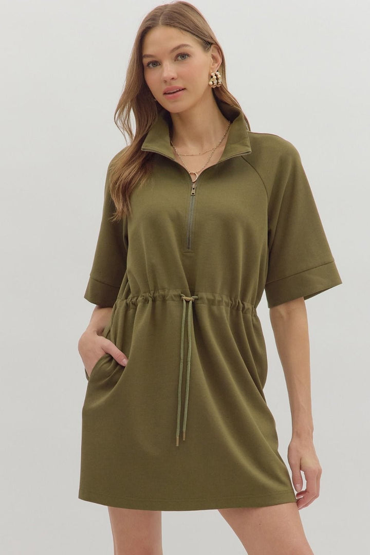 Entro Dress Olive / S Josie Zip Front Dress