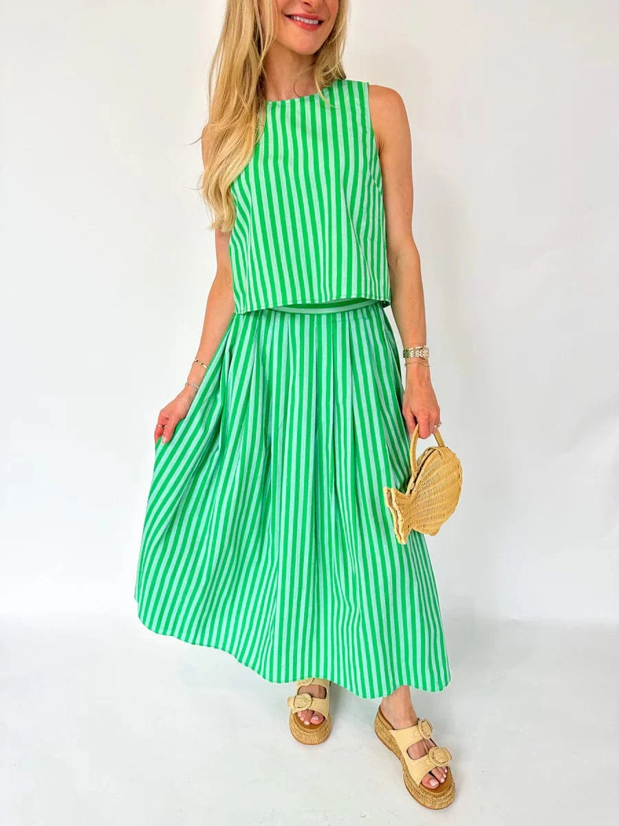 Entro Skirt Green / S Lina Stripe Midi Skirt