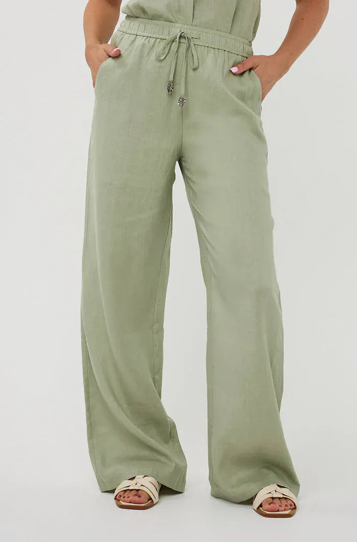 Zoey Linen Pants – Teal Poppy