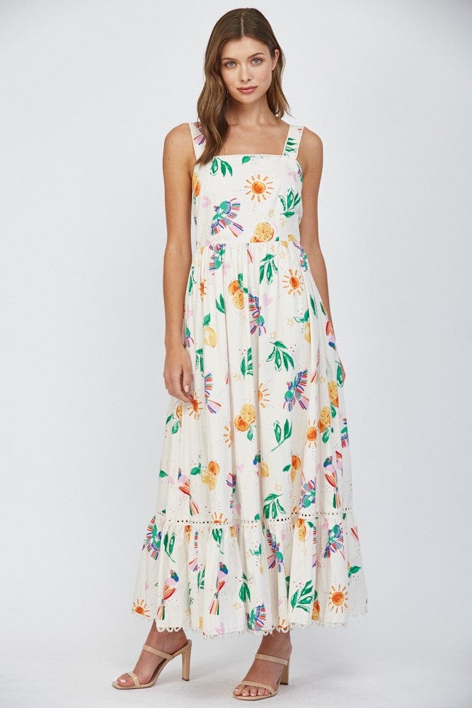 Alana Lace Trim Midi Dress Cream Multi / L Alana Lace Trim Midi Dress Cream Multi / L