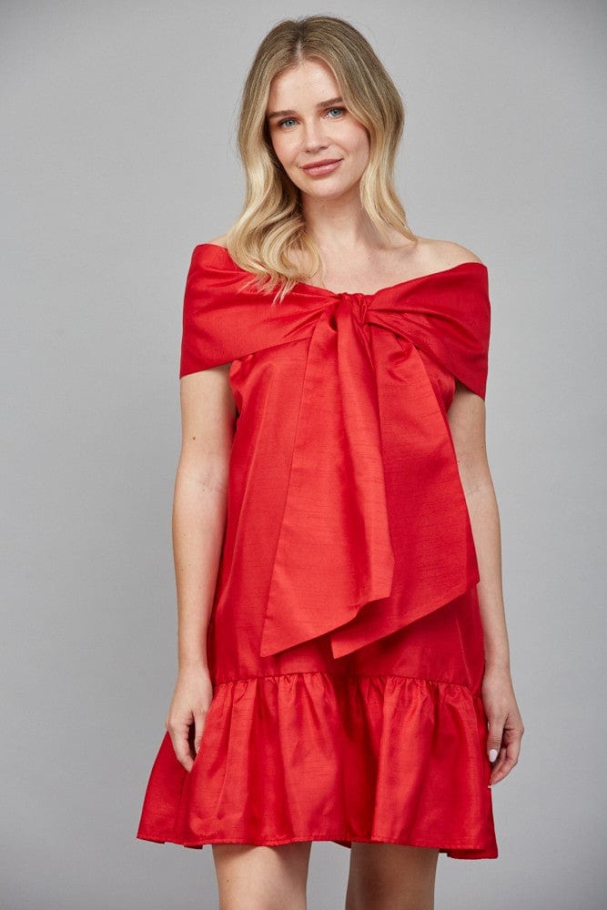 Khloe Oversized Bow Dress Red / M
