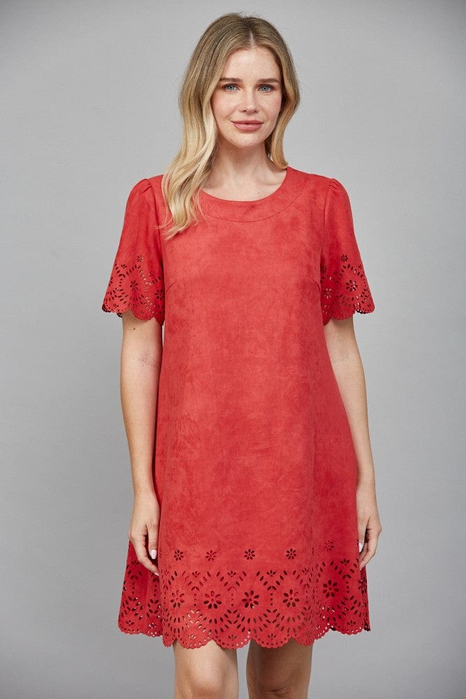 Fate Dress Tomato Red / S Maria Eyelet Suede Dress