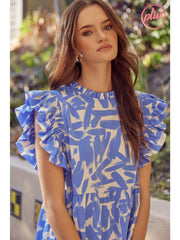 Jodifl Dress Blue / S Jenoya Ruffle Sleeve Midi Dress