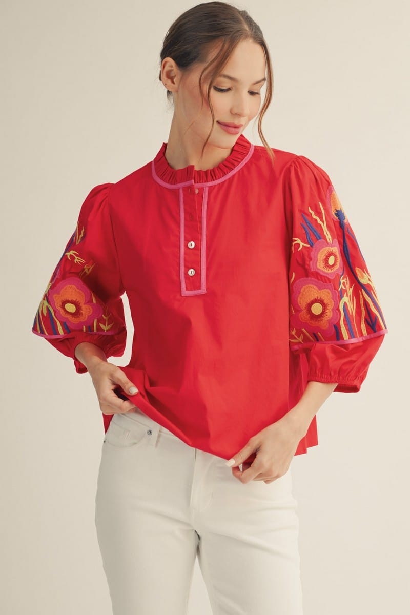 トップス UND FUR EMBROIDERY SKIN TOP Jillian Embroidered Top – Teal Poppy