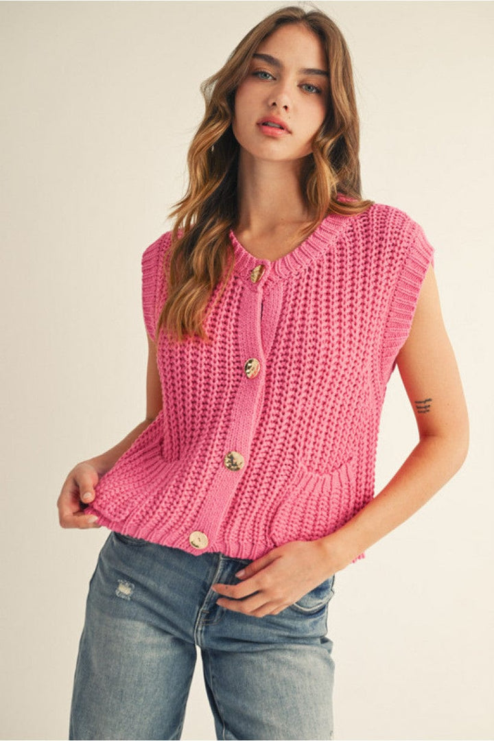 Jodifl Vest Hot Pink / S Cora Button Down Sweater Vest