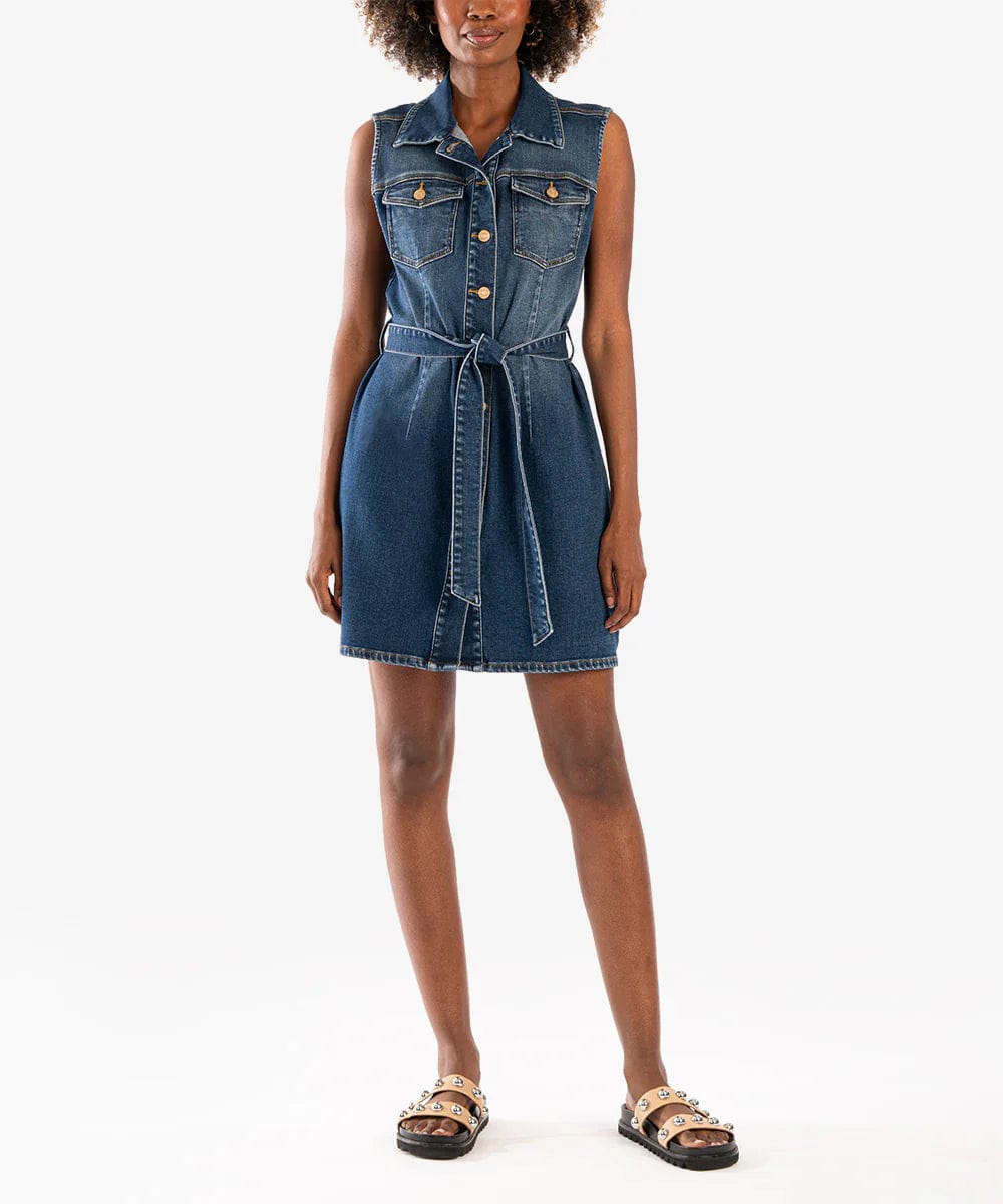 Della Denim Dress – Teal Poppy