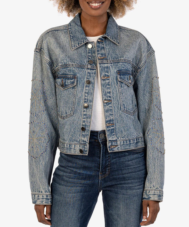 KUT from the Kloth Jacket Fanciful / S Dolly Rinestone Crop Denim Jacket