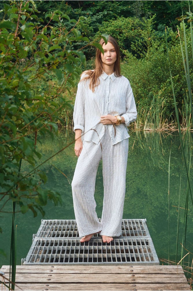 Leila Striped Pants – Teal Poppy