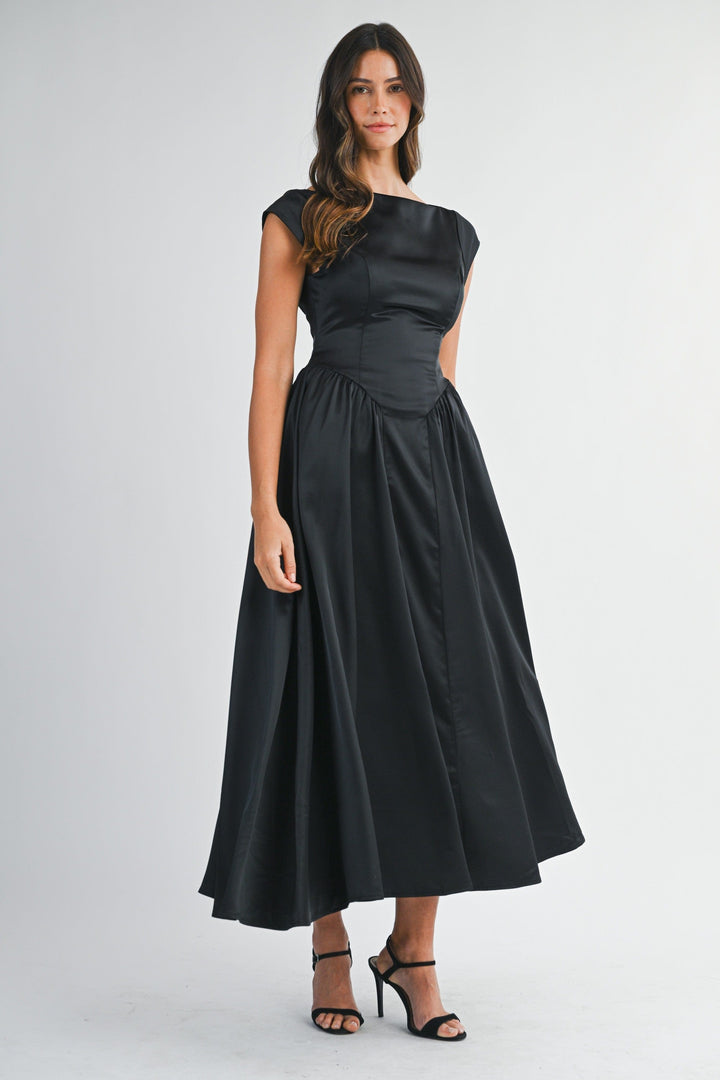 Mable Dress Black / S Ellie Satin Midi Dress