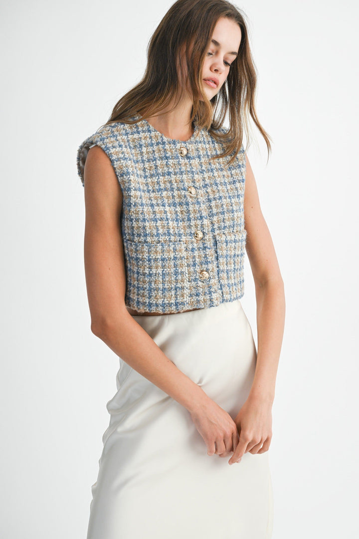 Mable Vest Claire Tweed Crop Vest