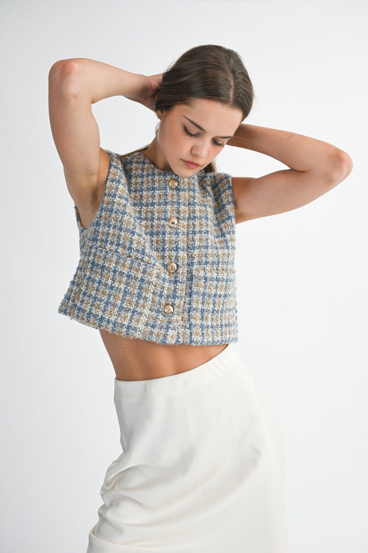 Mable Vest Claire Tweed Crop Vest