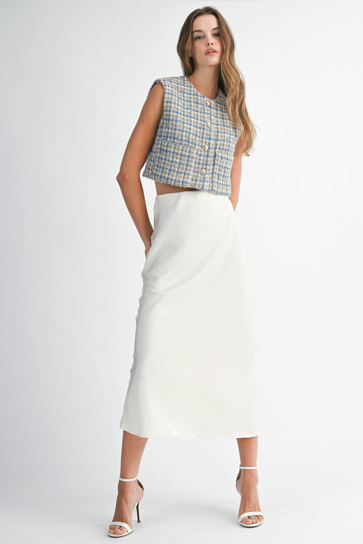 Mable Vest Claire Tweed Crop Vest