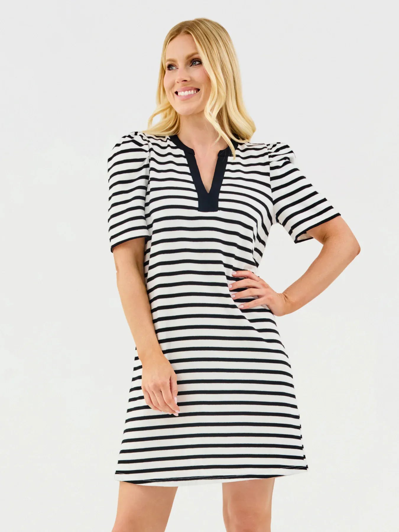 Adelyn T-Shirt Dress | Black + White Stripe | M | Trendy Dresses For Women