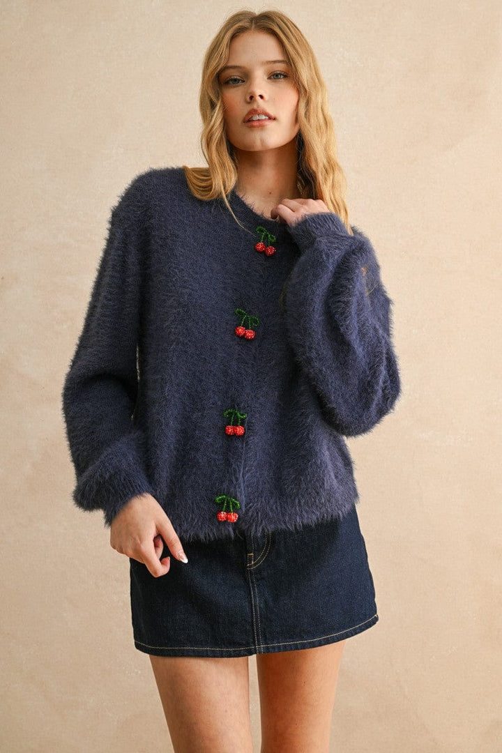 Miou Muse Cardigan Navy / S Claire Cherry Button Cardi