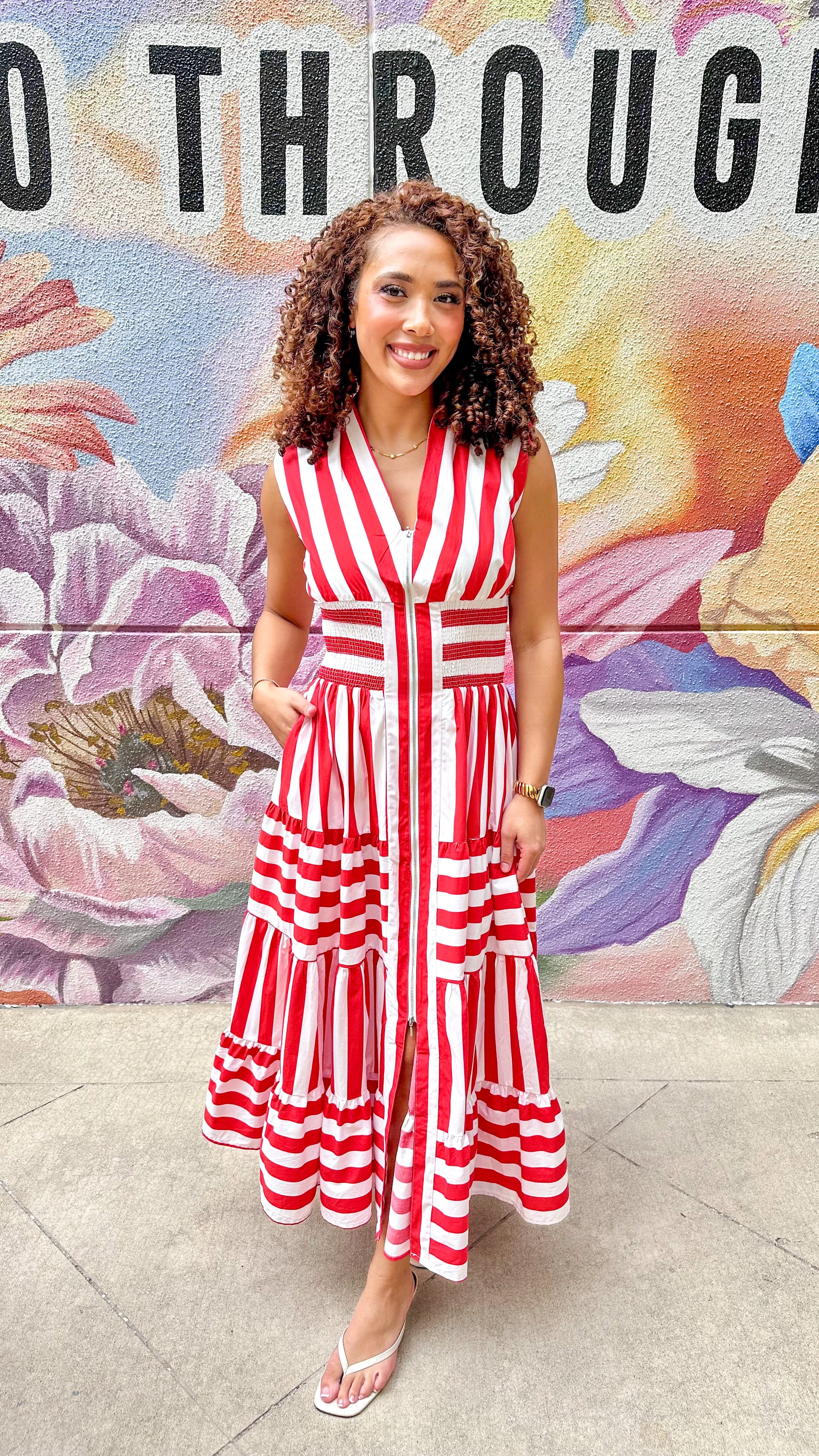 red white striped maxi dress And With Slit This red striped maxi shirt dress is made from lightweight woven fabric and features a full button Eliza Striped Maxi Dress Red