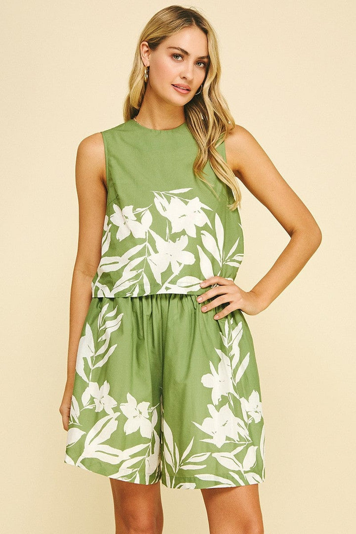 Pinch Top Olive / S Piper Floral Top