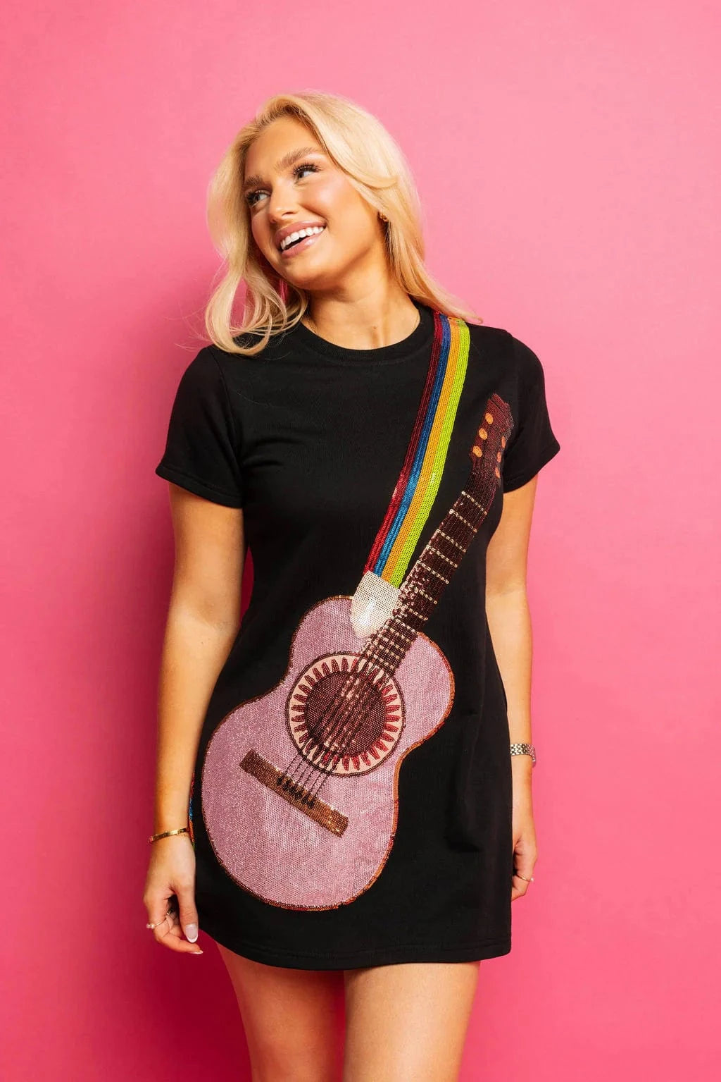 Guitar Strap Tee Dress – Teal Poppy