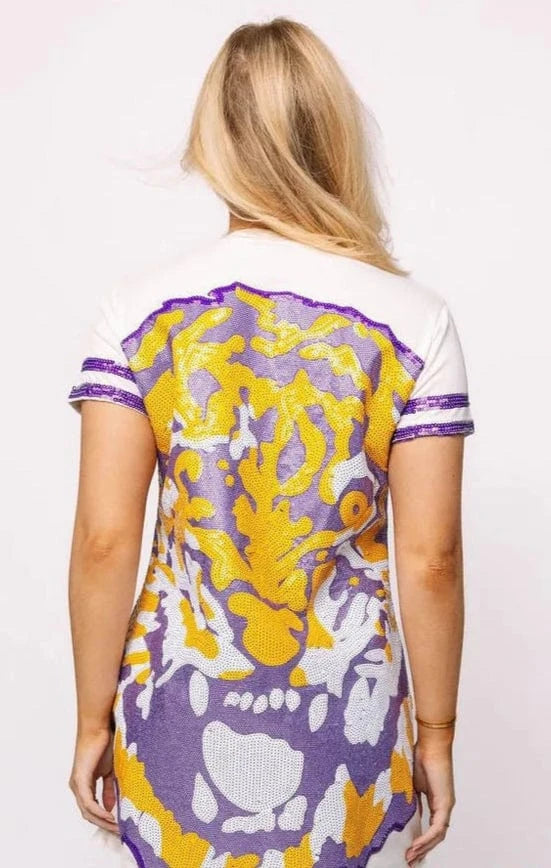 Queen of Sparkles Dress Licensed LSU Oversized Mascot Tee Dress