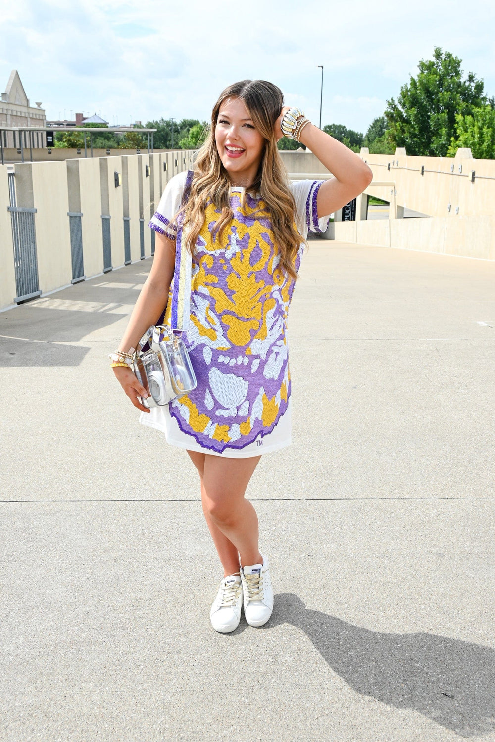 Queen of Sparkles Dress Licensed LSU Oversized Mascot Tee Dress