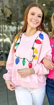 Queen of Sparkles Sweatshirt Light Pink / XS Christmas Light Necklace Sweatshirt