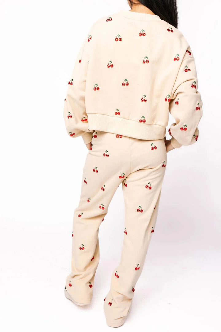 Queen of Sparkles Sweatshirt Tan Jeweled Cherry Sweatshirt